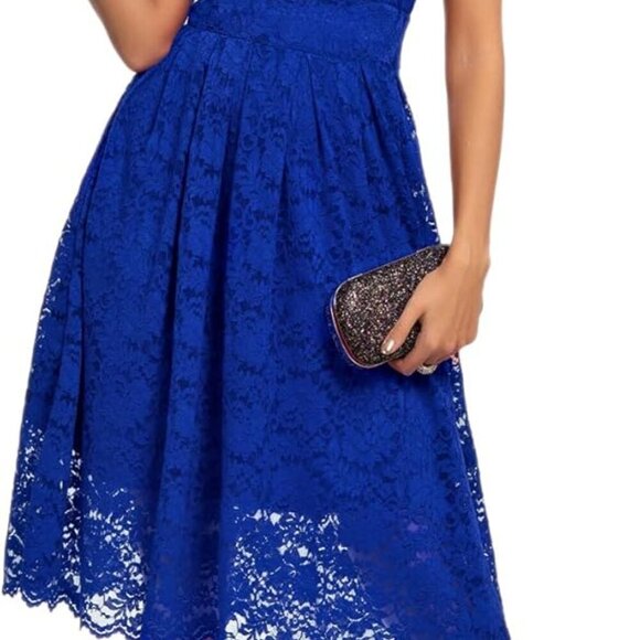 Dresses & Skirts - Women's Lace Spaghetti Strap V Neck A Line Dress for Evening Wedding Party